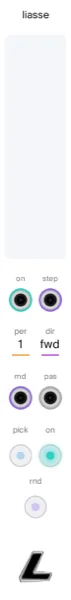 the liasse panel. pick modules anywhere in the system and act on the group. re-roll them all, or walk them one at a time. a slew glides to the new settings, one toggle bypasses the group, and a second liasse takes eight more