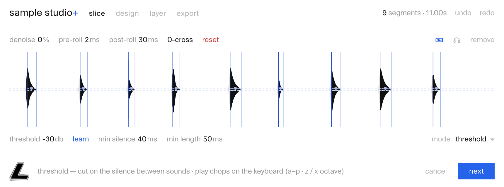 sample studio+ slice tab