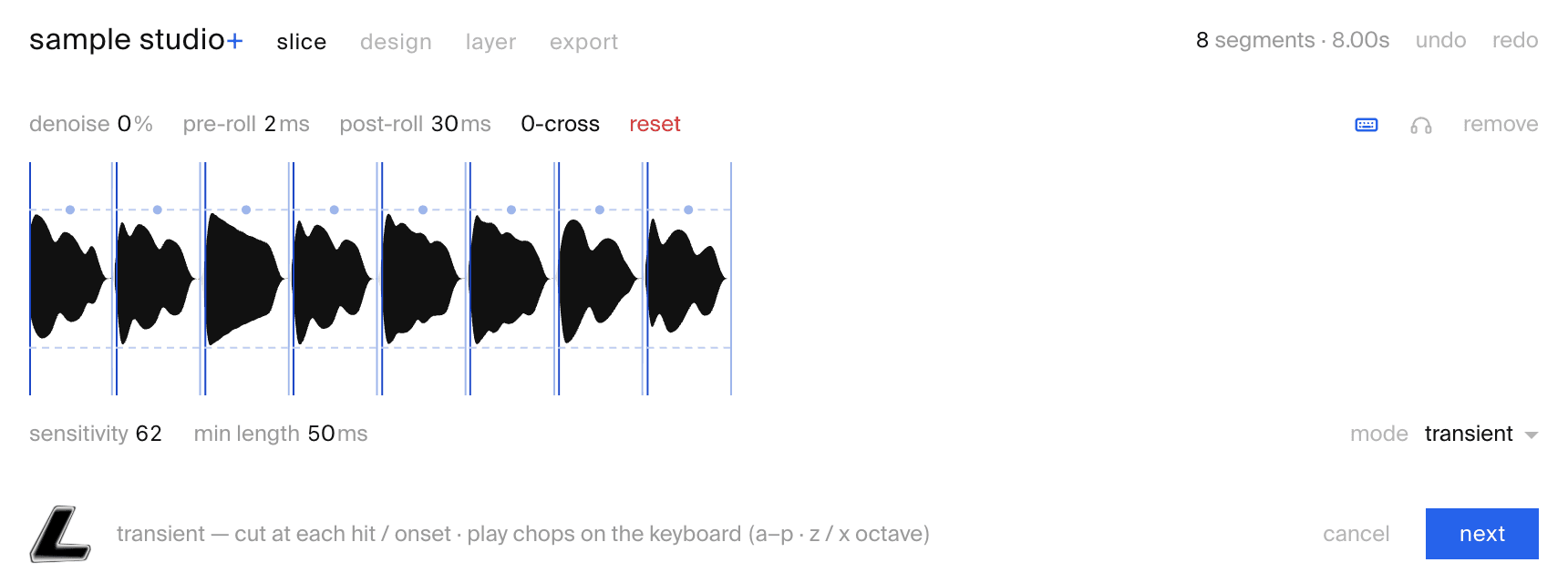 sample studio+ slice tab