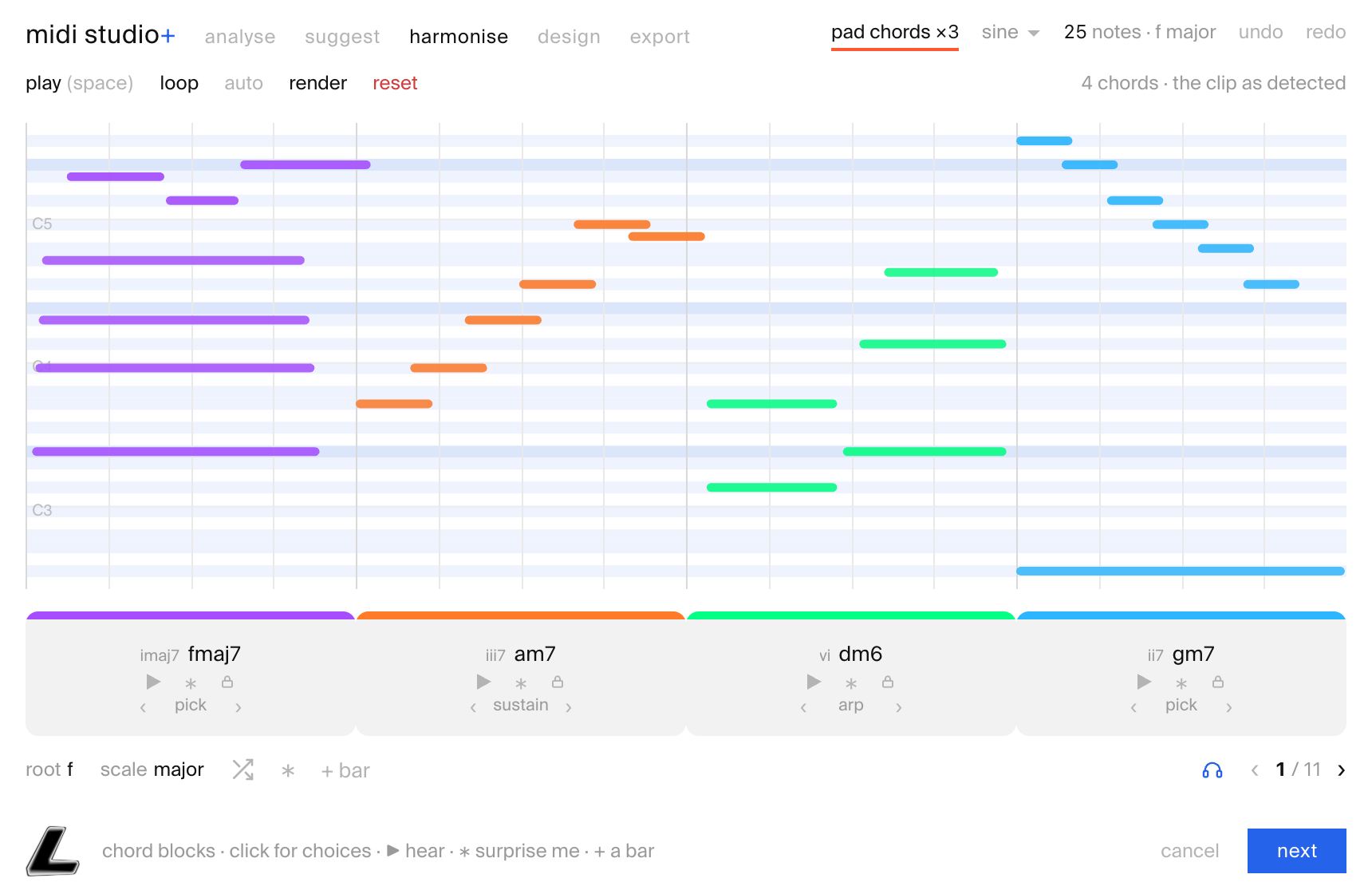 harmonise tab chord blocks